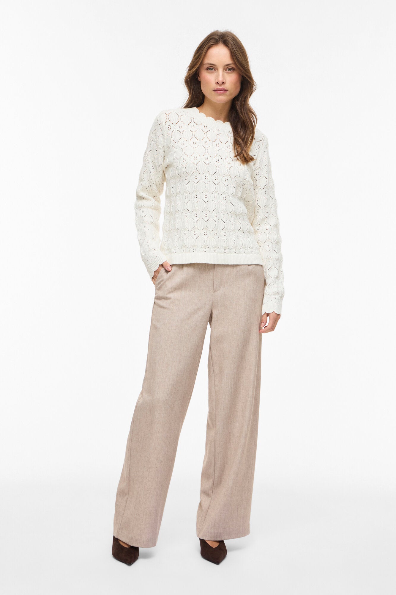 Vilowen Pointelle striktrøje - Cloud Dancer